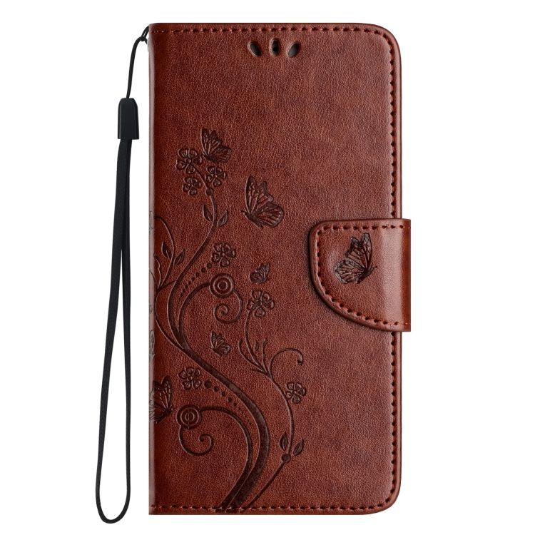 Peňaženkové puzdro Embossing Pattern Motýľ a kvet hnedé – Samsung Galaxy A15 4G/5G