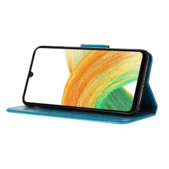 Lacné Kryty | Peňaženkové puzdro Embossing Pattern Motýľ a kvet modré – Samsung Galaxy A15 4G/5G | Lacné Kryty