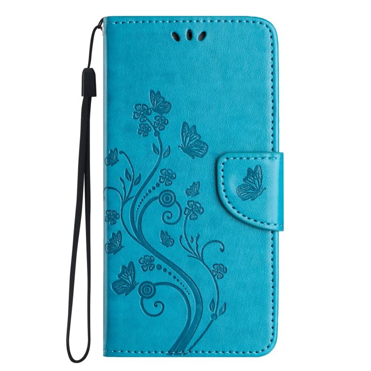 Peňaženkové puzdro Embossing Pattern Motýľ a kvet modré – Samsung Galaxy A15 4G/5G
