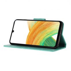 Lacné Kryty | Peňaženkové puzdro Embossing Pattern Motýľ a kvet zelené – Samsung Galaxy A05s | Lacné Kryty