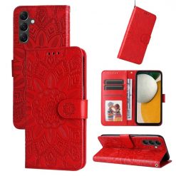 Lacné Kryty | Peňaženkové puzdro Embossing Pattern Slnečnica červené – Samsung Galaxy A15 4G/5G | Lacné Kryty