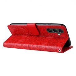Lacné Kryty | Peňaženkové puzdro Embossing Pattern Slnečnica červené – Samsung Galaxy A15 4G/5G | Lacné Kryty