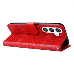 Lacné Kryty | Peňaženkové puzdro Embossing Pattern Slnečnica červené – Samsung Galaxy S24+ (S24 Plus) | Lacné Kryty