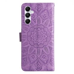 Lacné Kryty | Peňaženkové puzdro Embossing Pattern Slnečnica fialové – Samsung Galaxy A05s | Lacné Kryty