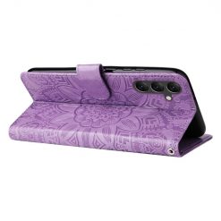Peňaženkové puzdro Embossing Pattern Slnečnica fialové – Samsung Galaxy A15 4G/5G | Lacné Kryty Lacné Kryty | Peňaženkové puzdro Embossing Pattern Slnečnica fialové – Samsung Galaxy A15 4G/5G | Lacné Kryty