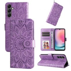 Peňaženkové puzdro Embossing Pattern Slnečnica fialové – Samsung Galaxy A25 5G | Lacné Kryty Lacné Kryty | Peňaženkové puzdro Embossing Pattern Slnečnica fialové – Samsung Galaxy A25 5G | Lacné Kryty