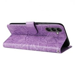 Peňaženkové puzdro Embossing Pattern Slnečnica fialové – Samsung Galaxy A25 5G | Lacné Kryty Lacné Kryty | Peňaženkové puzdro Embossing Pattern Slnečnica fialové – Samsung Galaxy A25 5G | Lacné Kryty