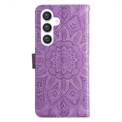 Lacné Kryty | Peňaženkové puzdro Embossing Pattern Slnečnica fialové – Samsung Galaxy S24+ (S24 Plus) | Lacné Kryty