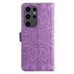 Lacné Kryty | Peňaženkové puzdro Embossing Pattern Slnečnica fialové – Samsung Galaxy S24 Ultra | Lacné Kryty