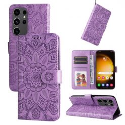 Lacné Kryty | Peňaženkové puzdro Embossing Pattern Slnečnica fialové – Samsung Galaxy S24 Ultra | Lacné Kryty