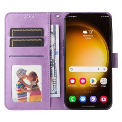 Lacné Kryty | Peňaženkové puzdro Embossing Pattern Slnečnica fialové – Samsung Galaxy S24 Ultra | Lacné Kryty