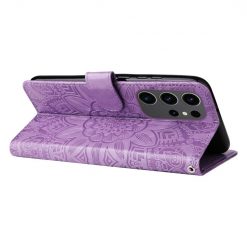 Lacné Kryty | Peňaženkové puzdro Embossing Pattern Slnečnica fialové – Samsung Galaxy S24 Ultra | Lacné Kryty