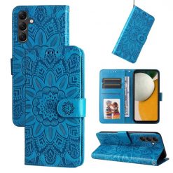 Lacné Kryty | Peňaženkové puzdro Embossing Pattern Slnečnica modré – Samsung Galaxy A15 4G/5G | Lacné Kryty