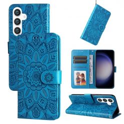 Lacné Kryty | Peňaženkové puzdro Embossing Pattern Slnečnica modré – Samsung Galaxy S24+ (S24 Plus) | Lacné Kryty