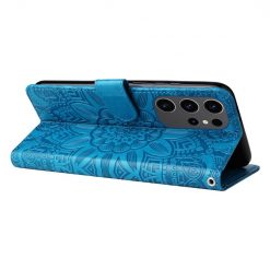 Lacné Kryty | Peňaženkové puzdro Embossing Pattern Slnečnica modré – Samsung Galaxy S24 Ultra | Lacné Kryty