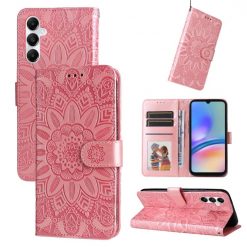 Lacné Kryty | Peňaženkové puzdro Embossing Pattern Slnečnica ružové – Samsung Galaxy A05s | Lacné Kryty
