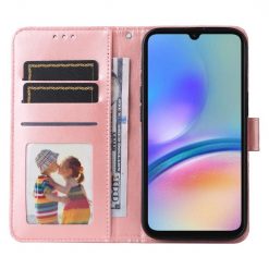 Lacné Kryty | Peňaženkové puzdro Embossing Pattern Slnečnica ružové – Samsung Galaxy A05s | Lacné Kryty