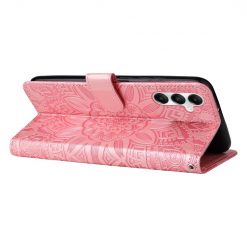 Lacné Kryty | Peňaženkové puzdro Embossing Pattern Slnečnica ružové – Samsung Galaxy A05s | Lacné Kryty