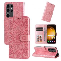 Lacné Kryty | Peňaženkové puzdro Embossing Pattern Slnečnica ružové – Samsung Galaxy S24 Ultra | Lacné Kryty
