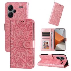 Lacné Kryty | Peňaženkové puzdro Embossing Pattern Slnečnica ružové – Xiaomi Redmi Note 13 Pro+ 5G | Lacné Kryty