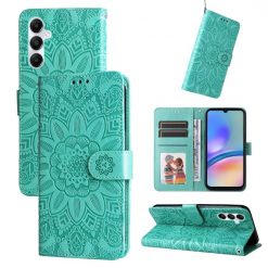 Lacné Kryty | Peňaženkové puzdro Embossing Pattern Slnečnica zelené – Samsung Galaxy A05s | Lacné Kryty