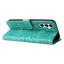 Lacné Kryty | Peňaženkové puzdro Embossing Pattern Slnečnica zelené – Samsung Galaxy A05s | Lacné Kryty