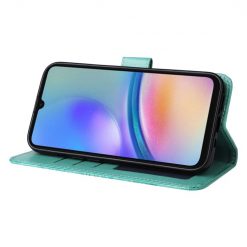 Lacné Kryty | Peňaženkové puzdro Embossing Pattern Slnečnica zelené – Samsung Galaxy A05s | Lacné Kryty