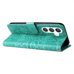 Lacné Kryty | Peňaženkové puzdro Embossing Pattern Slnečnica zelené – Samsung Galaxy S24+ (S24 Plus) | Lacné Kryty