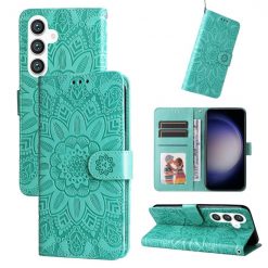 Lacné Kryty | Peňaženkové puzdro Embossing Pattern Slnečnica zelené – Samsung Galaxy S24+ (S24 Plus) | Lacné Kryty