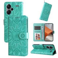 Lacné Kryty | Peňaženkové puzdro Embossing Pattern Slnečnica zelené – Xiaomi Redmi Note 13 Pro+ 5G | Lacné Kryty