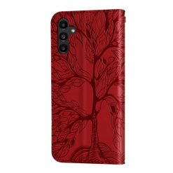 Lacné Kryty | Peňaženkové puzdro Embossing Pattern Strom červené – Samsung Galaxy A25 5G | Lacné Kryty