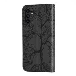 Lacné Kryty | Peňaženkové puzdro Embossing Pattern Strom čierne – Samsung Galaxy A25 5G | Lacné Kryty