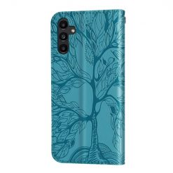 Lacné Kryty | Peňaženkové puzdro Embossing Pattern Strom modré – Samsung Galaxy A25 5G | Lacné Kryty