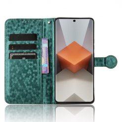 Lacné Kryty | Peňaženkové puzdro Honeycomb Dot Texture Case zelené – Xiaomi Redmi Note 13 Pro+ 5G | Lacné Kryty