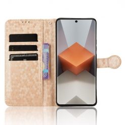Lacné Kryty | Peňaženkové puzdro Honeycomb Dot Texture Case zlaté – Xiaomi Redmi Note 13 Pro+ 5G | Lacné Kryty
