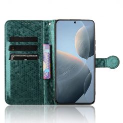 Lacné Kryty | Peňaženkové puzdro Honeycomb Dot Texture Case zelené – Xiaomi Poco X6 Pro | Lacné Kryty