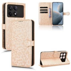 Lacné Kryty | Peňaženkové puzdro Honeycomb Dot Texture Case zlaté – Xiaomi Poco X6 Pro | Lacné Kryty