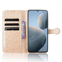 Lacné Kryty | Peňaženkové puzdro Honeycomb Dot Texture Case zlaté – Xiaomi Poco X6 Pro | Lacné Kryty