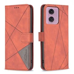 Lacné Kryty | Knižkové puzdro Rhombus hnedé – Motorola Moto G04 / G24 / E14 | Lacné Kryty