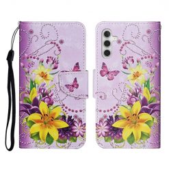Lacné Kryty | Knižkové puzdro Trendy Cross case Fialový motýľ – Samsung Galaxy A55 5G | Lacné Kryty