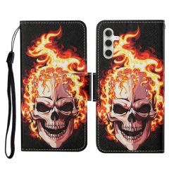 Lacné Kryty | Knižkové puzdro Trendy Cross case Lebka v ohni – Samsung Galaxy A55 5G | Lacné Kryty