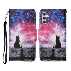 Lacné Kryty | Knižkové puzdro Trendy Cross case Mačka a vesmír – Samsung Galaxy A55 5G | Lacné Kryty
