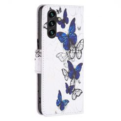 Lacné Kryty | Knižkové puzdro Trendy Cross case Modro-biely motýľ – Samsung Galaxy A55 5G | Lacné Kryty
