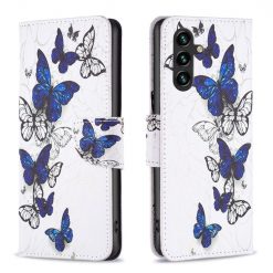 Lacné Kryty | Knižkové puzdro Trendy Cross case Modro-biely motýľ – Samsung Galaxy A55 5G | Lacné Kryty