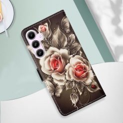 Knižkové puzdro Trendy Cross case Ruže na čiernom – Samsung Galaxy A55 5G | Lacné Kryty Lacné Kryty | Knižkové puzdro Trendy Cross case Ruže na čiernom – Samsung Galaxy A55 5G | Lacné Kryty