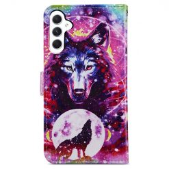 Lacné Kryty | Knižkové puzdro Trendy Cross case Vlk a mesiac – Samsung Galaxy A55 5G | Lacné Kryty