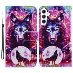 Lacné Kryty | Knižkové puzdro Trendy Cross case Vlk a mesiac – Samsung Galaxy A55 5G | Lacné Kryty