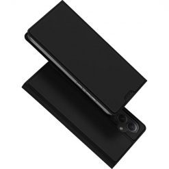 Lacné Kryty | Peňaženkové puzdro Embossing Pattern Motýľ a kvet čierne – Samsung Galaxy A35 5G