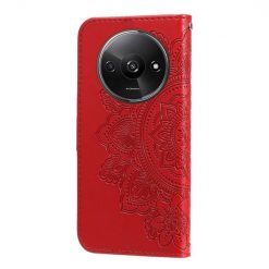 Lacné Kryty | Peňaženkové puzdro Embossing Pattern Flowery Mandala červené – Xiaomi Redmi A3 | Lacné Kryty
