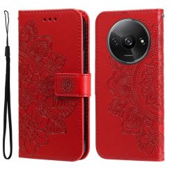 Lacné Kryty | Peňaženkové puzdro Embossing Pattern Flowery Mandala červené – Xiaomi Redmi A3 | Lacné Kryty